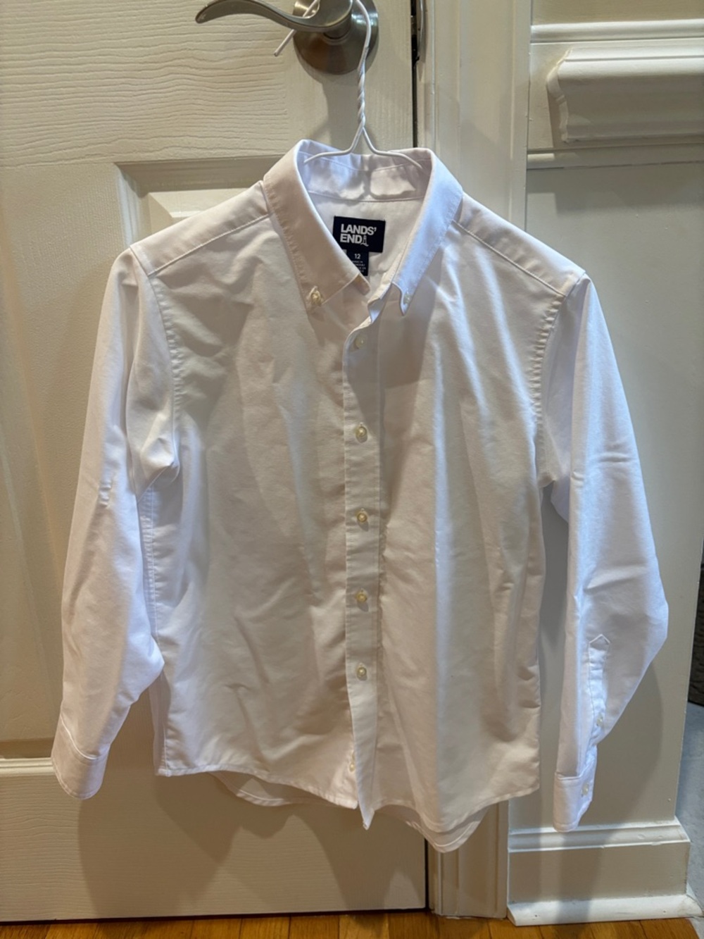 Boys Lands' End White Long-Sleeve Button-Down Dress Shirt - Size 12